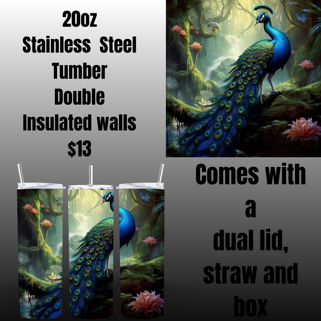 Enchanted Peacock Stainless Steel Tumblers