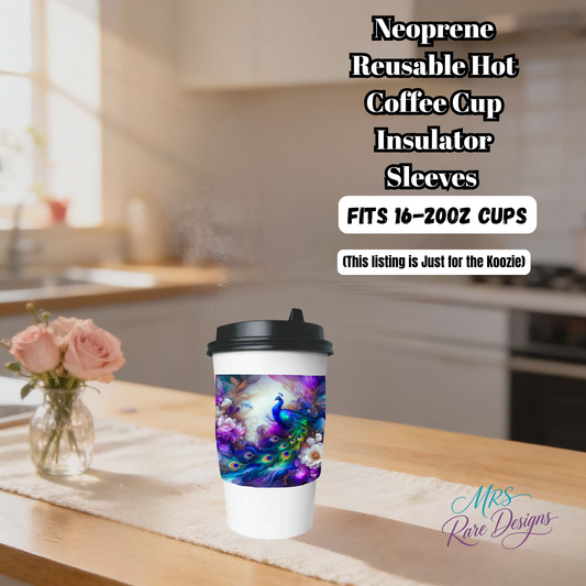 Peacock Dreams Neoprene Coffee Cup Sleeve – Reusable Hot Drink Insulator for 16–20oz Cups