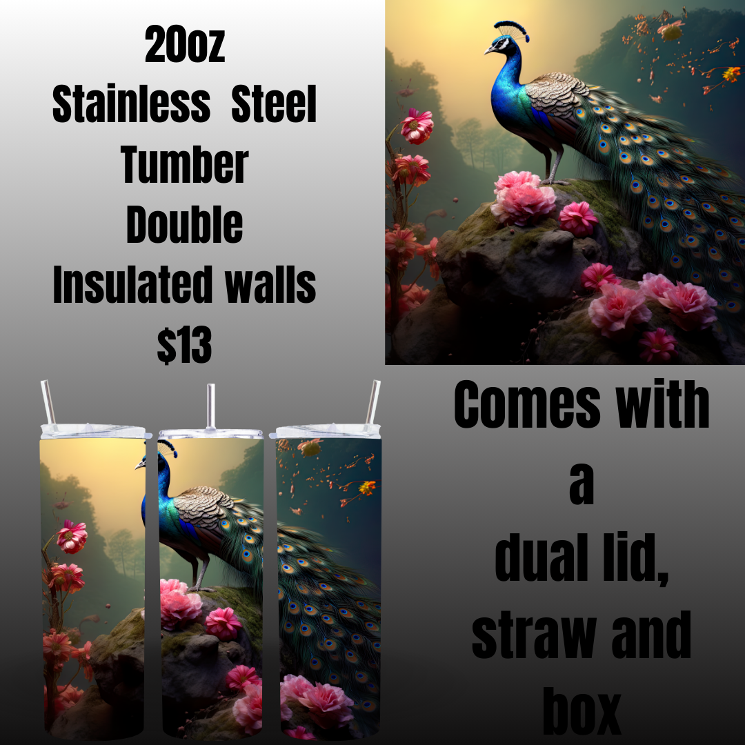 Enchanted Peacock Stainless Steel Tumblers