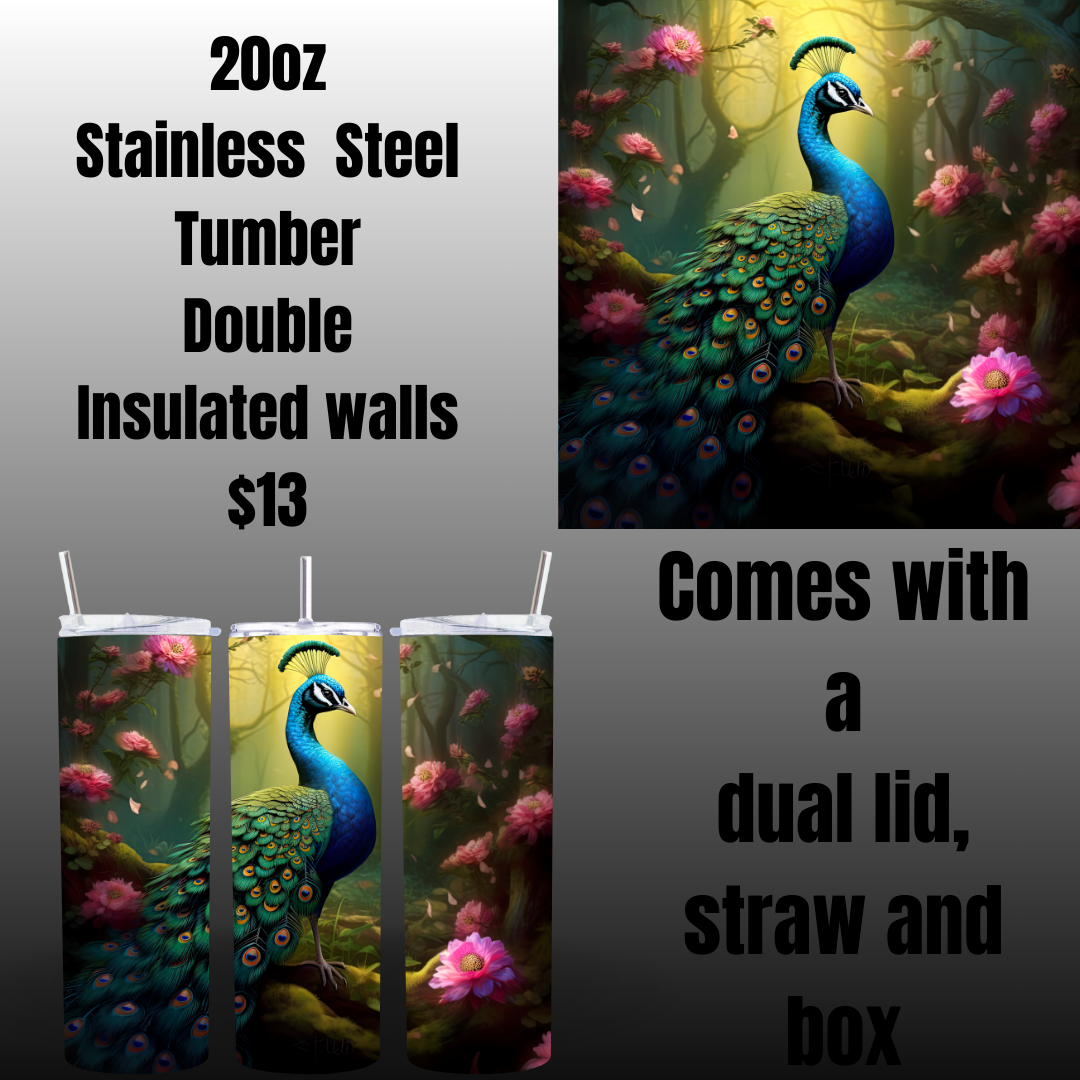 Enchanted Peacock Stainless Steel Tumblers