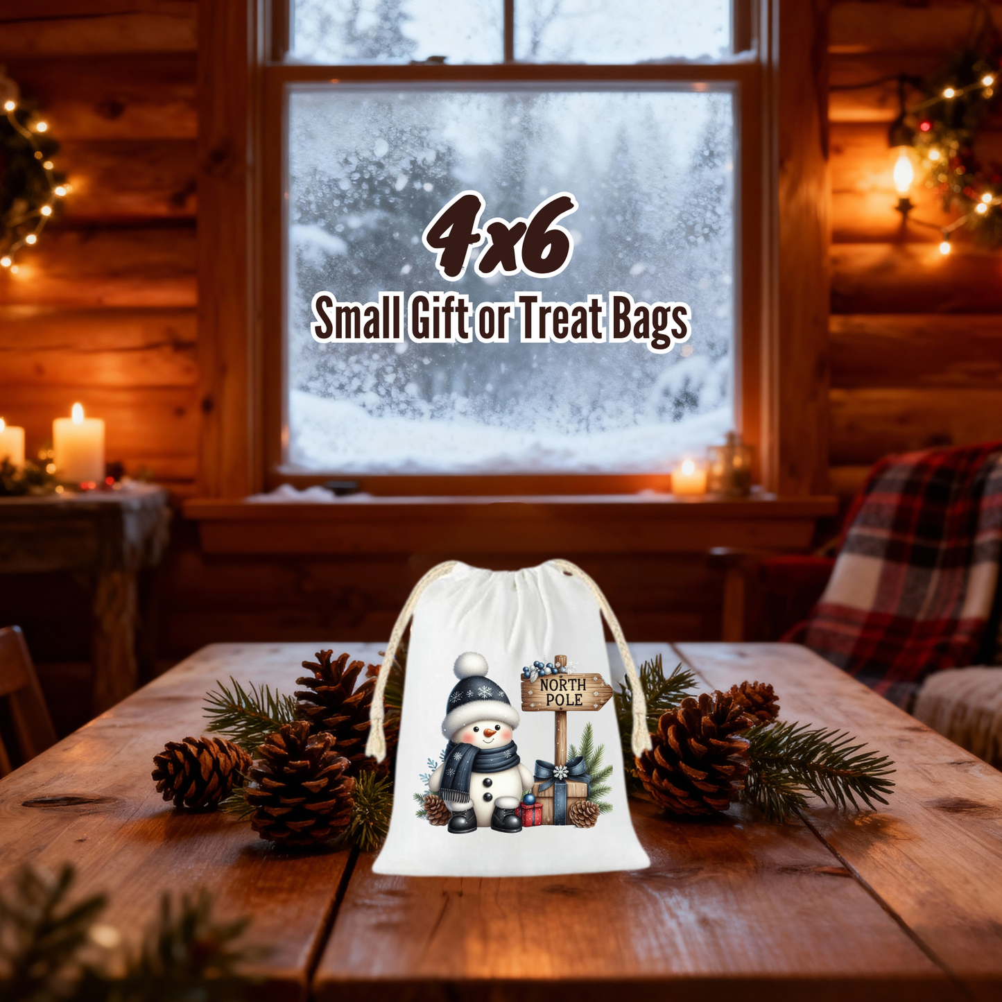 Snowman Christmas Gift Bags – 4x6 Drawstring Treat & Favor Bags