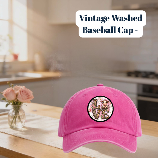 LOVE Floral Vintage Washed Baseball Cap Collection – Circle, Oval & Rectangle Patch Designs