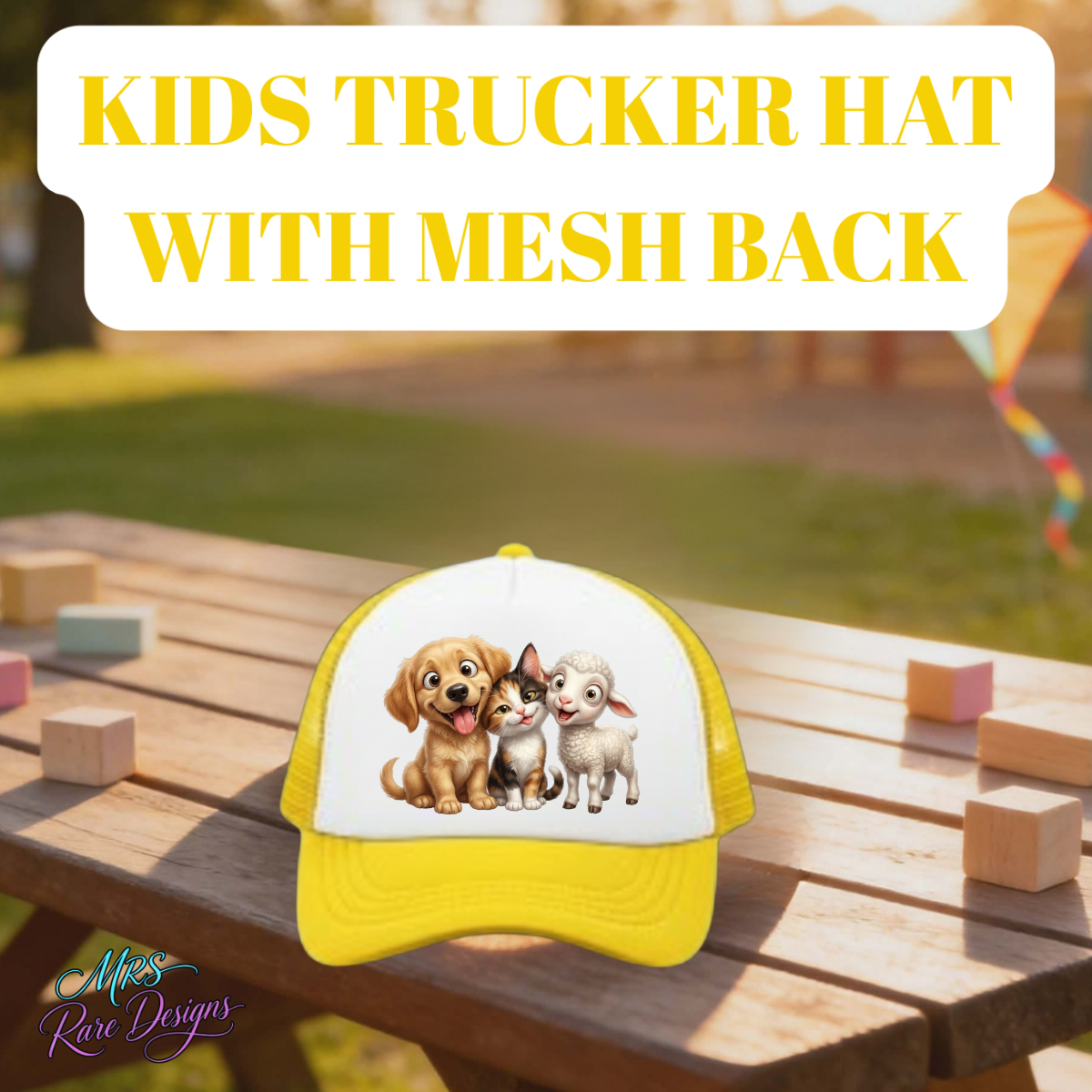 Farm Friends Kids Trucker Hat Collection – Dog, Cat & Lamb Mesh Back Snapback Caps