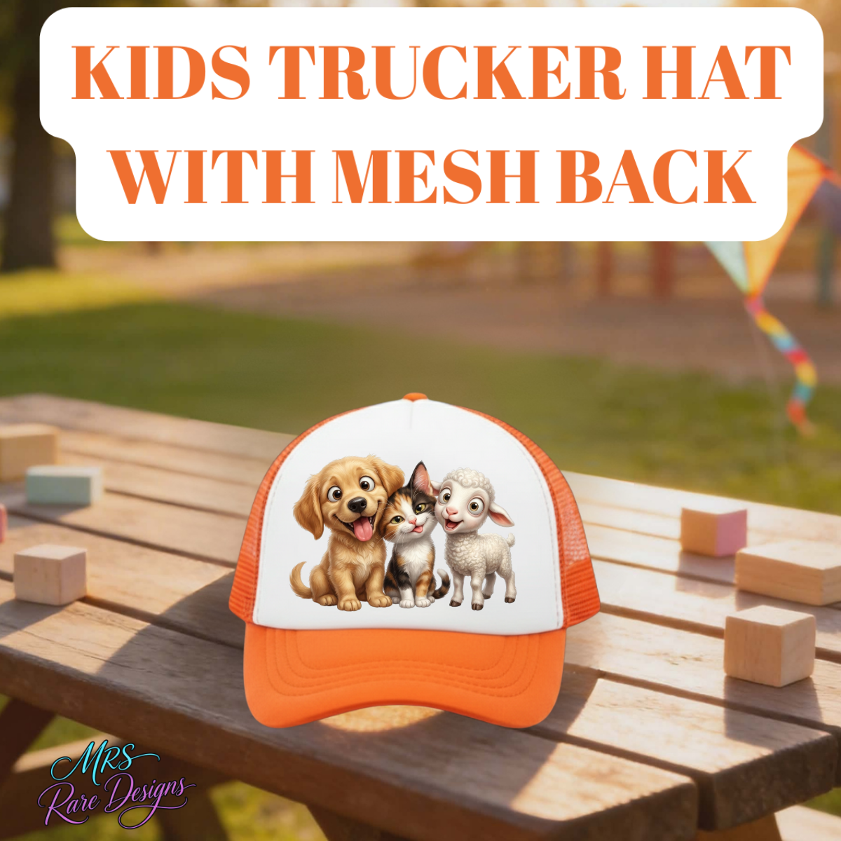 Farm Friends Kids Trucker Hat Collection – Dog, Cat & Lamb Mesh Back Snapback Caps