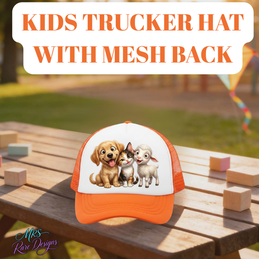 Farm Friends Kids Trucker Hat Collection – Dog, Cat & Lamb Mesh Back Snapback Caps