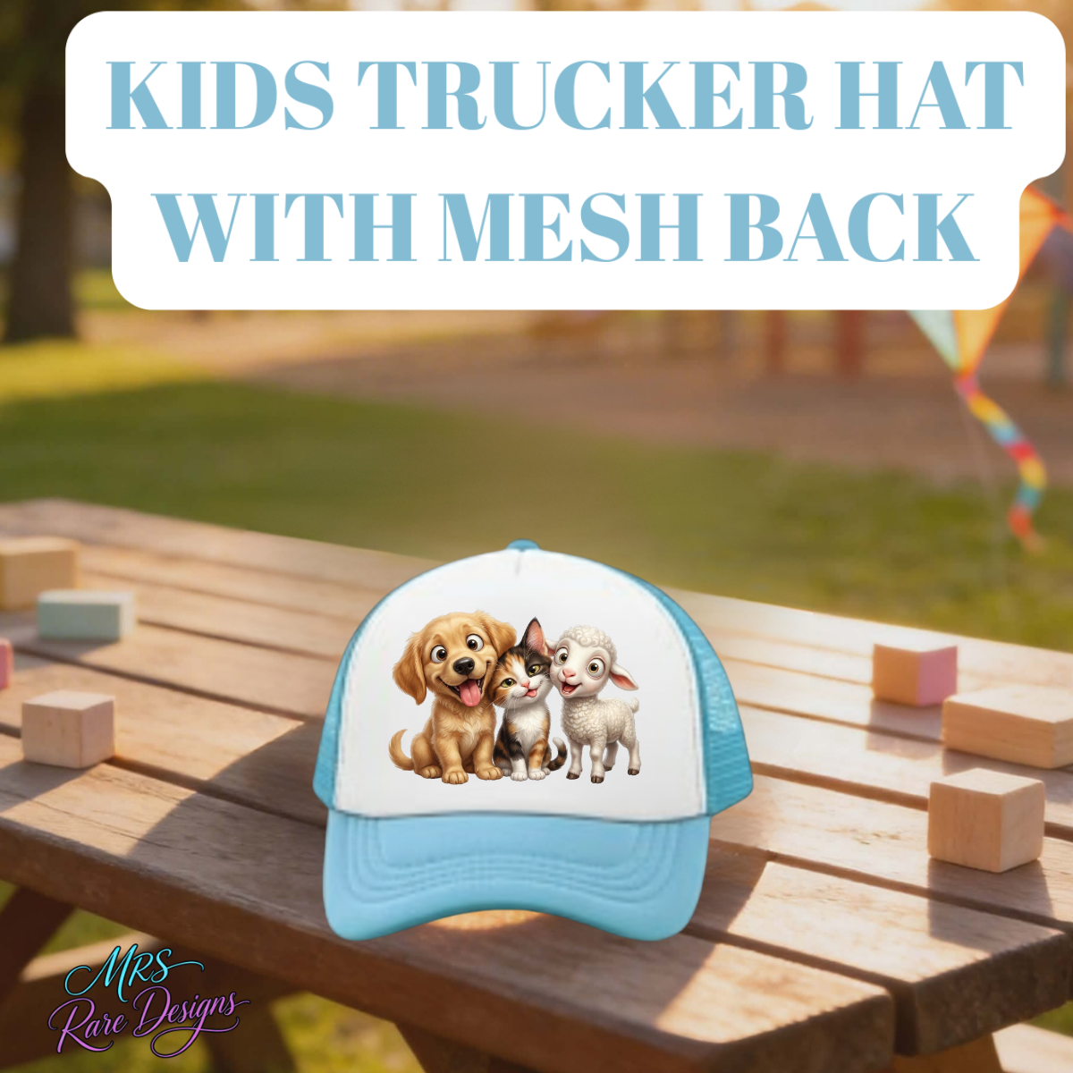 Farm Friends Kids Trucker Hat Collection – Dog, Cat & Lamb Mesh Back Snapback Caps