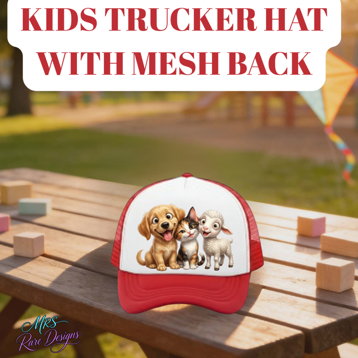 Farm Friends Kids Trucker Hat Collection – Dog, Cat & Lamb Mesh Back Snapback Caps