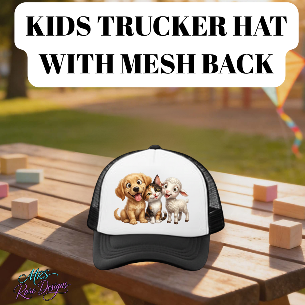 Farm Friends Kids Trucker Hat Collection – Dog, Cat & Lamb Mesh Back Snapback Caps