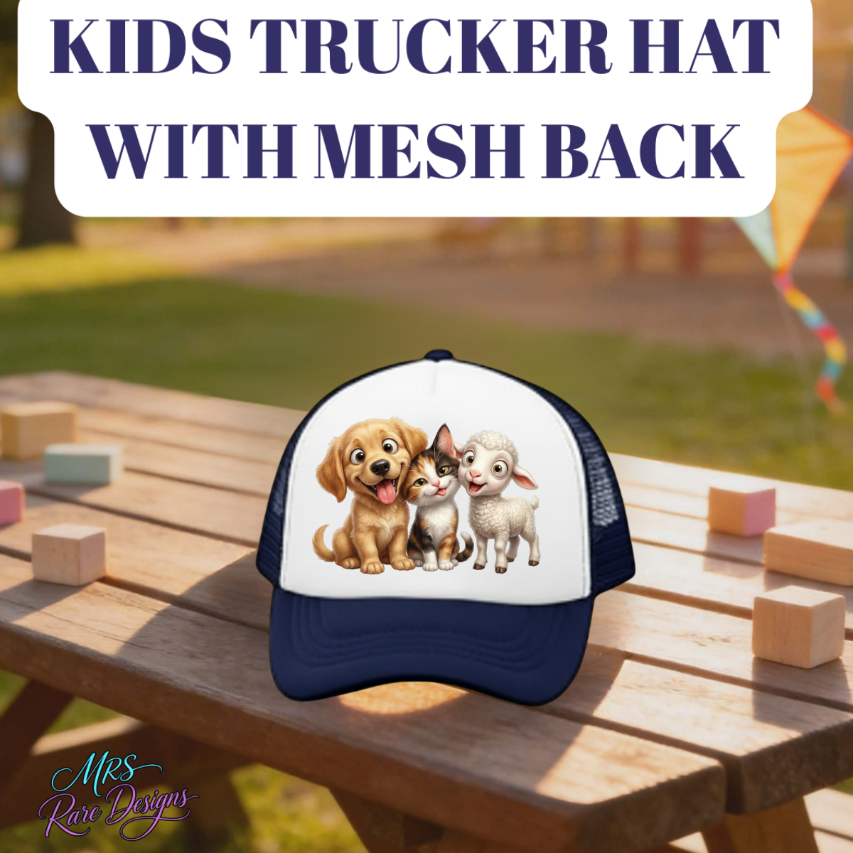 Farm Friends Kids Trucker Hat Collection – Dog, Cat & Lamb Mesh Back Snapback Caps