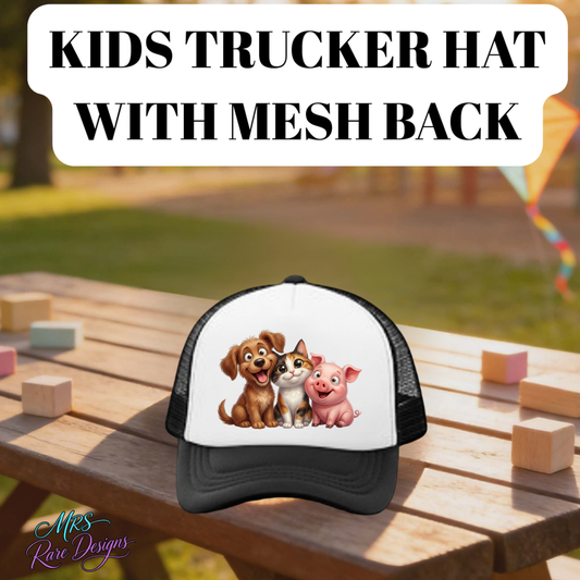 Adorable Farm Friends Kids Trucker Hat Collection – Dog, Cat & Pig Mesh Back Caps