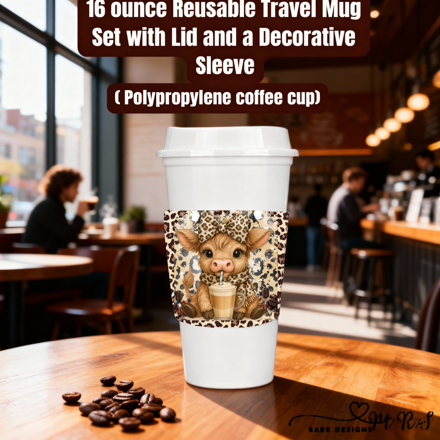 Highland Cow Coffee Lover 16oz Reusable Travel Mug with Decorative Sleeve