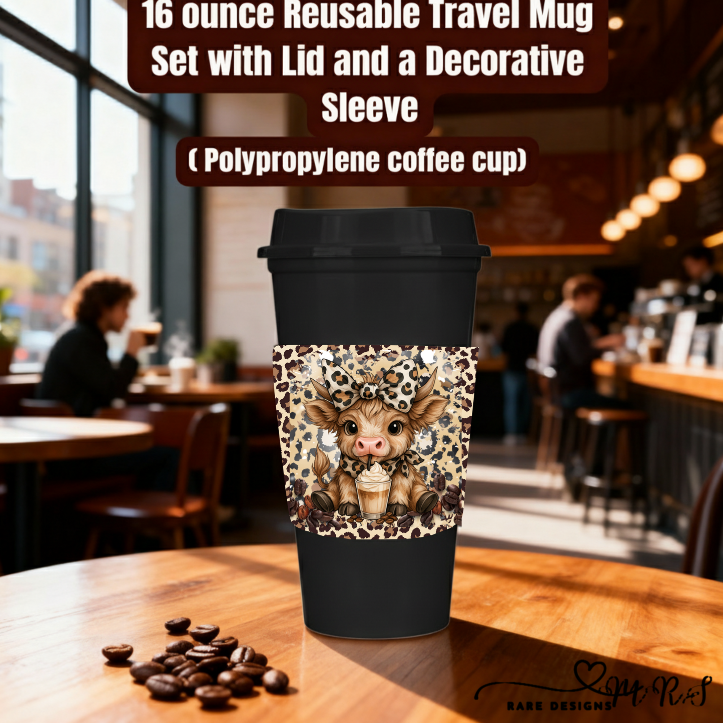 Highland Cow Coffee Lover 16oz Reusable Travel Mug with Decorative Sleeve