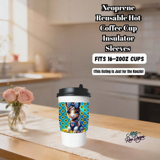 Sunflower Donkey Neoprene Coffee Cup Sleeve – Reusable Hot Cup Insulator Fits 16–20 oz Cups