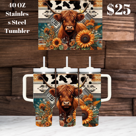 40 oz Highland Cow Stainless Steel Tumblers