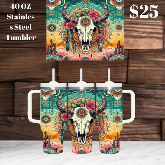 Southwestern Skull 40oz Stainless Steel Tumbler