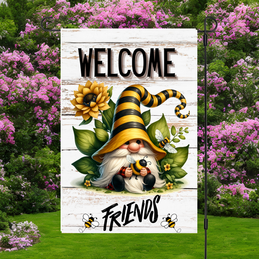 Bee Happy Gnome Garden Flags