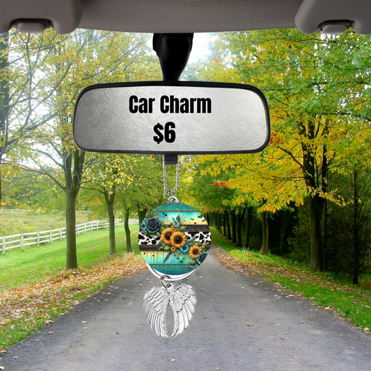 Sunflower and Cow Print Car Charm