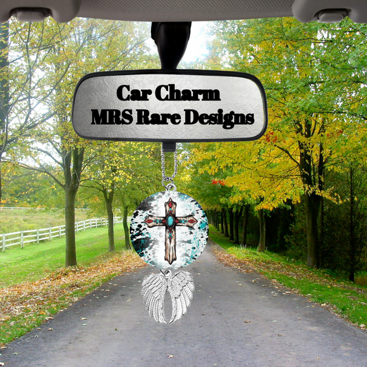 Turquoise Faith Car Charm Collection – Rearview Mirror Dangles with Angel Wing