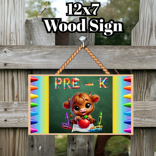 Back-to-School Highland Cow Grade Sign Collection – Pre-K through 5th Grade (12x7 Wood Signs)