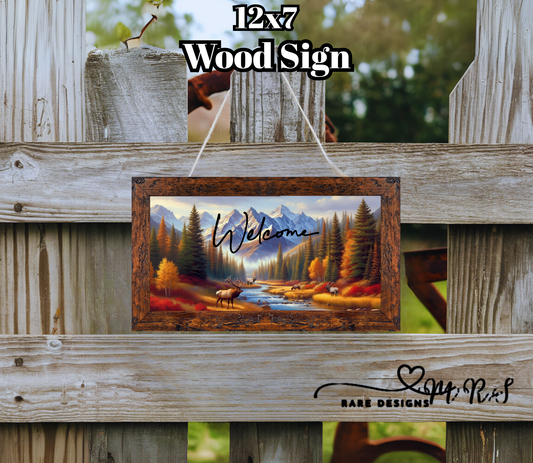 Rocky Ridge Elk ‘Welcome’ Wood Sign – 12×7 Rustic Wall Decor