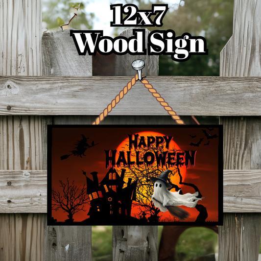 Haunted Halloween Ghost Wood Sign Collection – 12x7 Spooky Décor