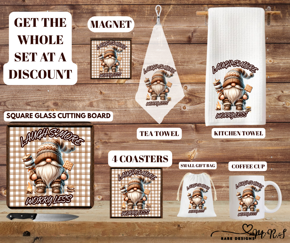 Laugh S’more, Worry Less — Toasty Gingham Campfire Gnome Set
