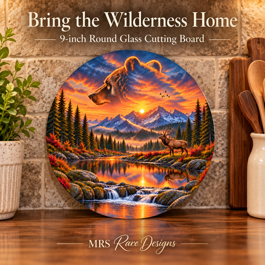 Bear Valley Sunset 9-Inch Round Glass Cutting Board