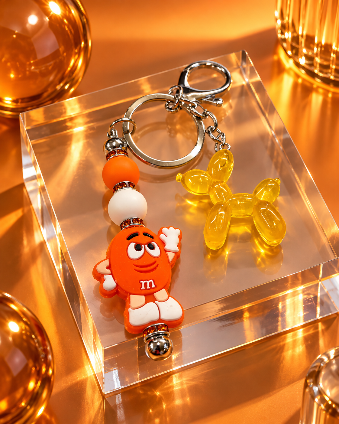 Orange Crush Candy Cutie Keychain with Balloon Dog Charm