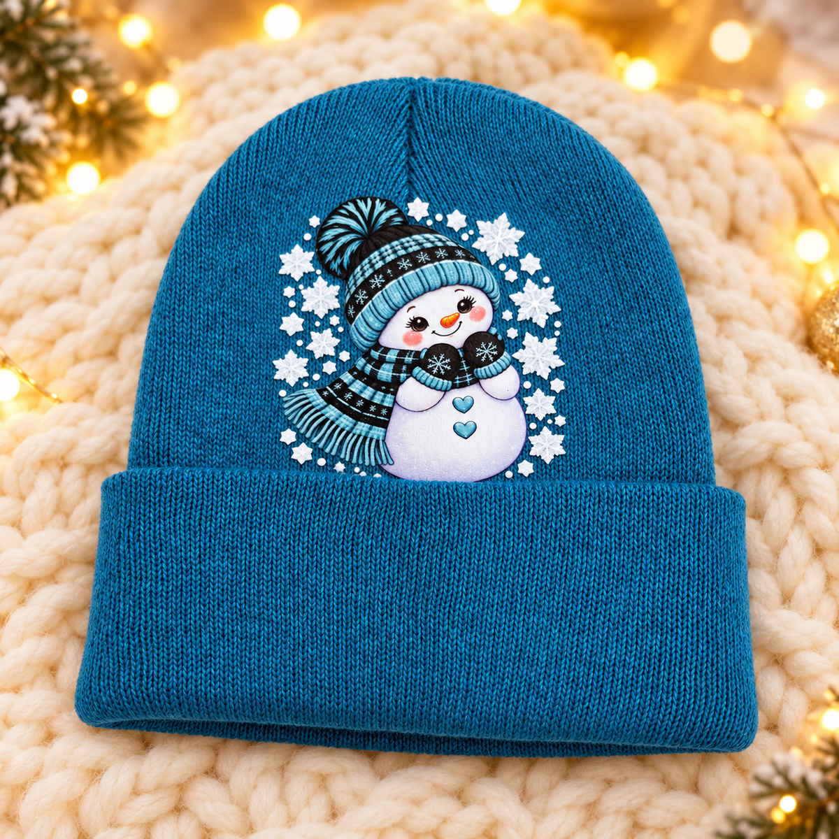 Snow Sweet Teal Kids’ Snowman Beanie