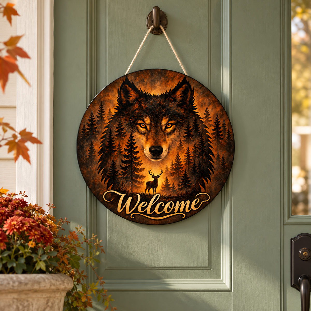 Amber Wilderness Wolf 12-Inch Aluminum Welcome Sign