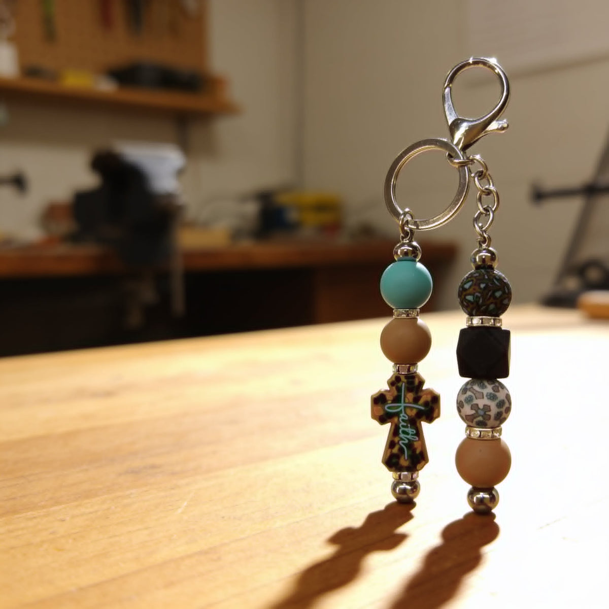 Wildly Faithful Leopard Cross Beaded Keychain