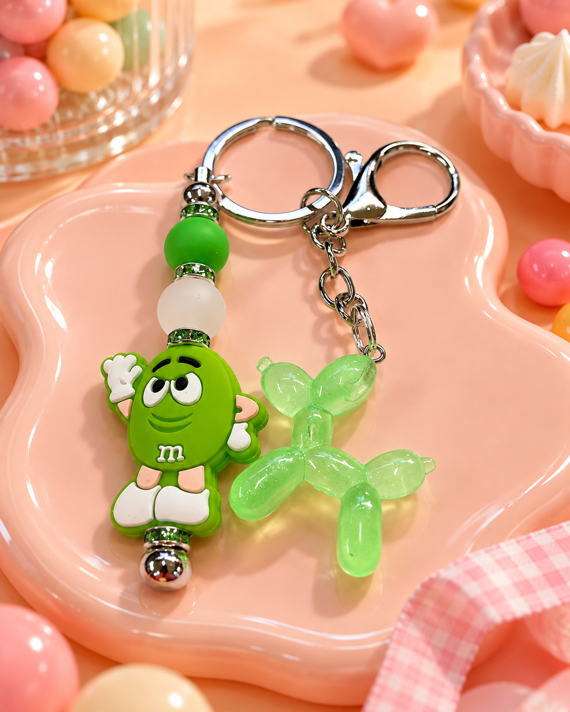 Lime Pop Candy Cutie Keychain with Balloon Dog Charm