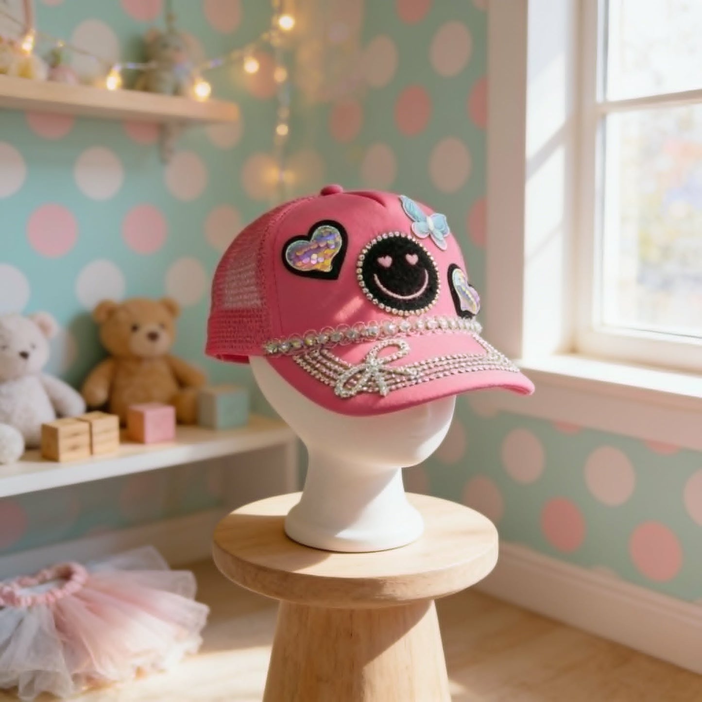 The Happy Heart Rhinestone Trucker Hat — "Good Vibes Only" Edition