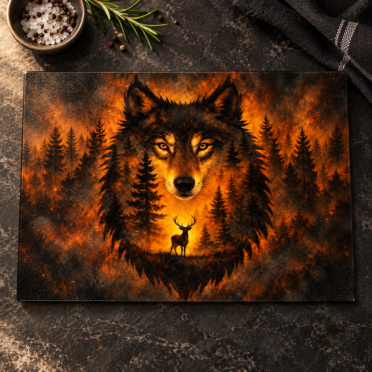Amber Wilderness Wolf 11 × 7.87-Inch Glass Cutting Board