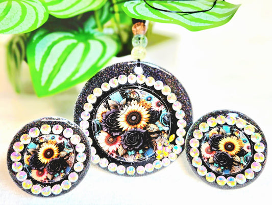 Midnight Bloom Car Charm & Clip Set