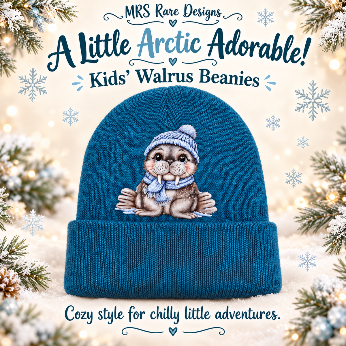 Arctic Sweetheart Teal Kids’ Walrus Beanie