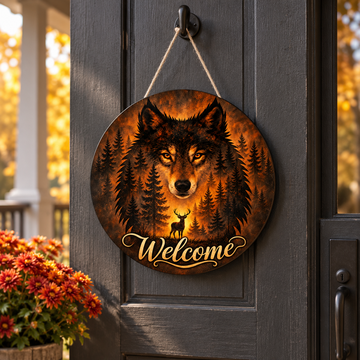 Amber Wilderness Wolf 10-Inch Welcome Sign