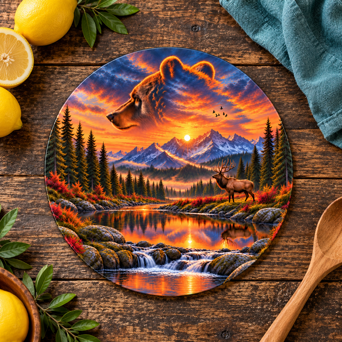 Bear Valley Sunset 9-Inch Round Glass Cutting Board