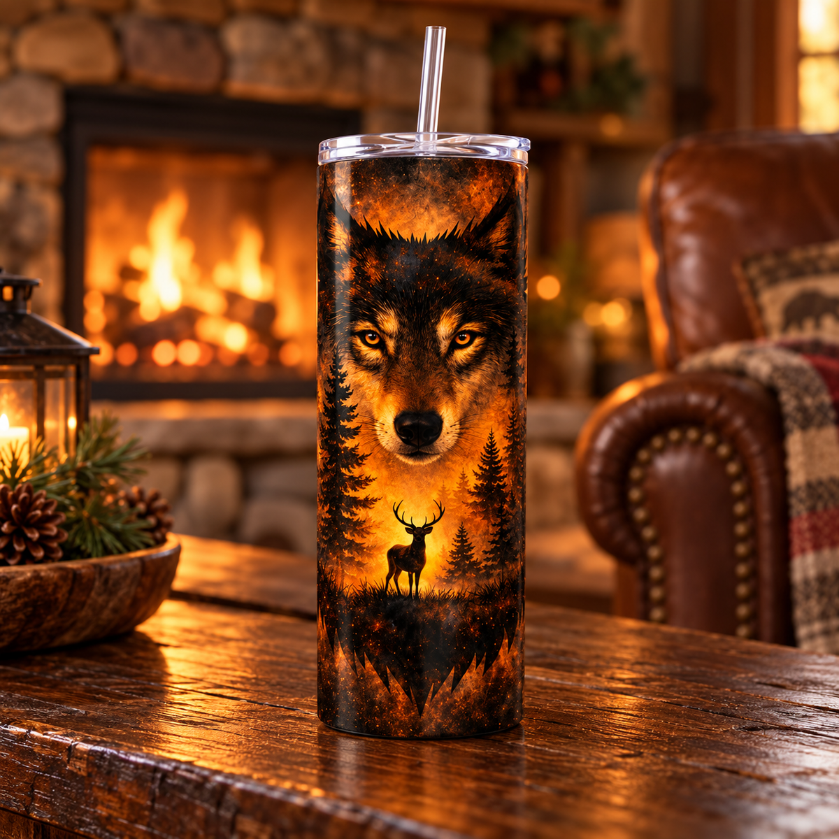 Amber Wilderness Wolf 20-Ounce Stainless Steel Tumbler
