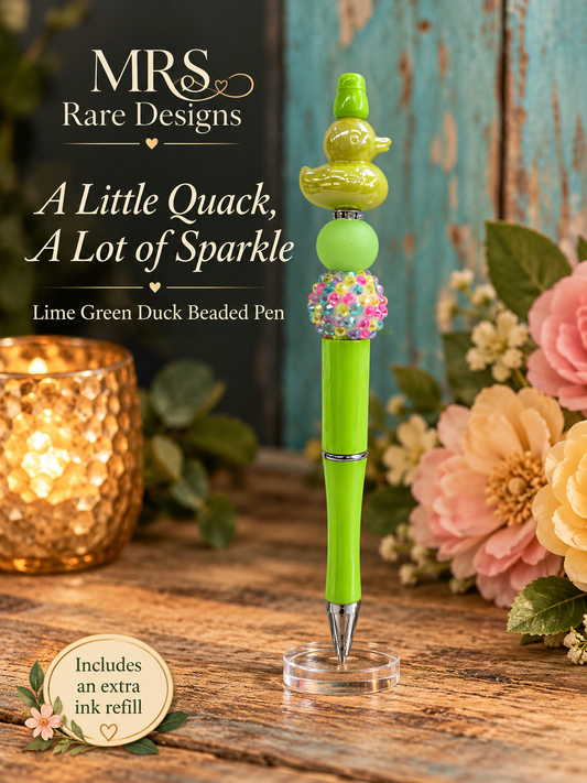 Lime Green Duck Beaded Pen - A Little Quack, A Lot of Sparkle