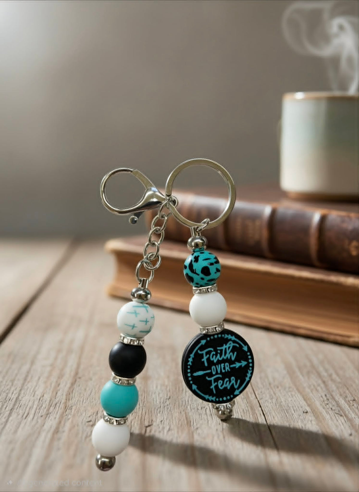 Courage in Teal Faith Over Fear Beaded Keychain