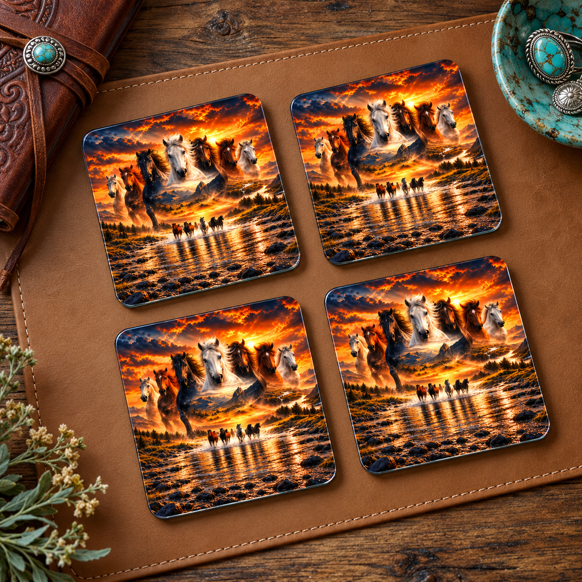 Wild & Free 3.94-inch Square Glass Coasters (Set of 4)