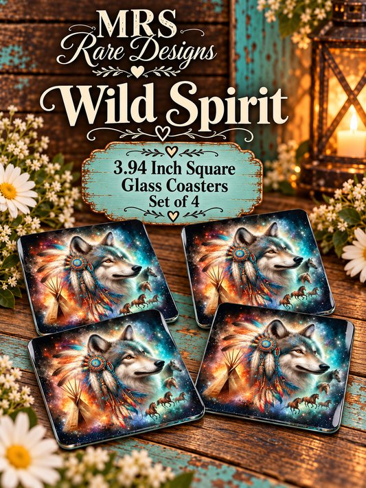 Wild Spirit Wolf Glass Coasters – Set of 4