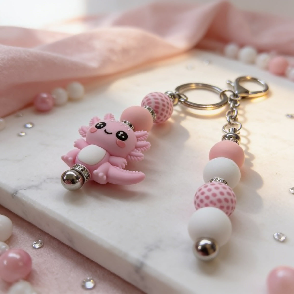 Blush Buddy Pink Axolotl Beaded Keychain