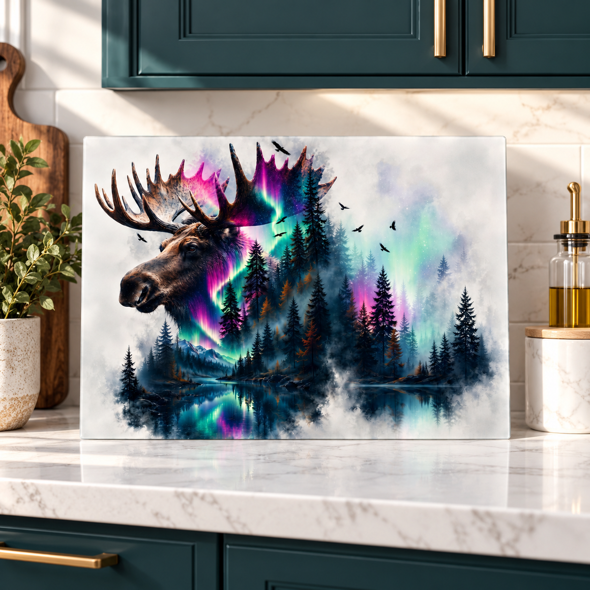 Northern Majesty Moose Glass Cutting Board – 11 × 7.87 Inch