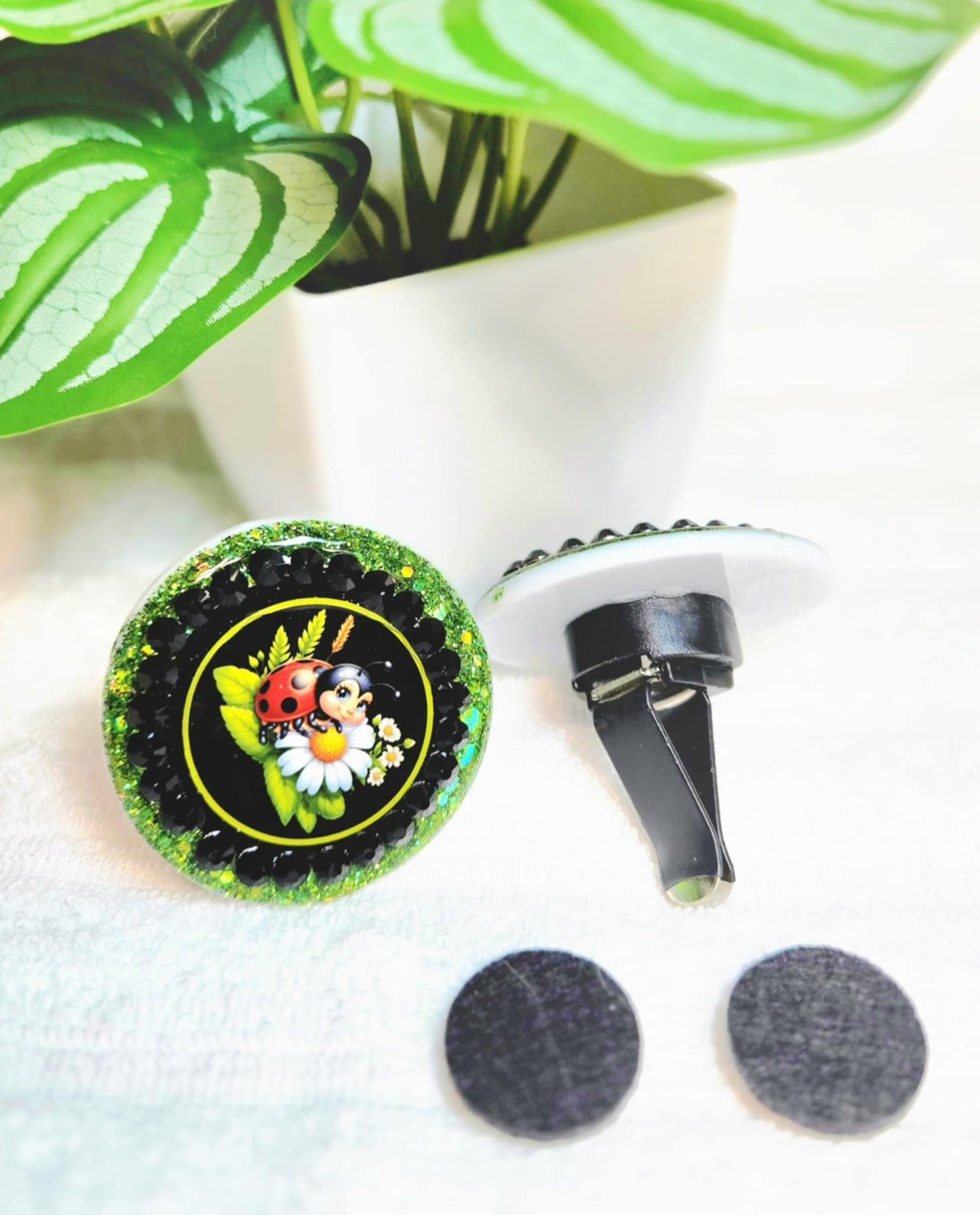 Ladybug Blossoms Car Charm & Clip Set