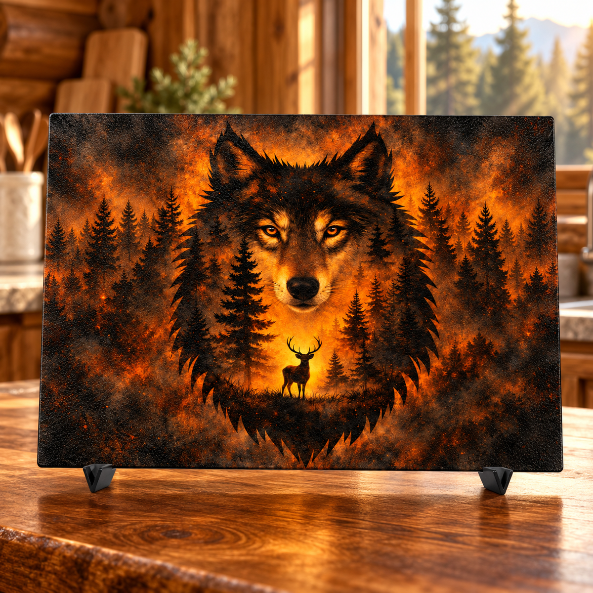 Amber Wilderness Wolf 15 × 11-Inch Glass Cutting Board