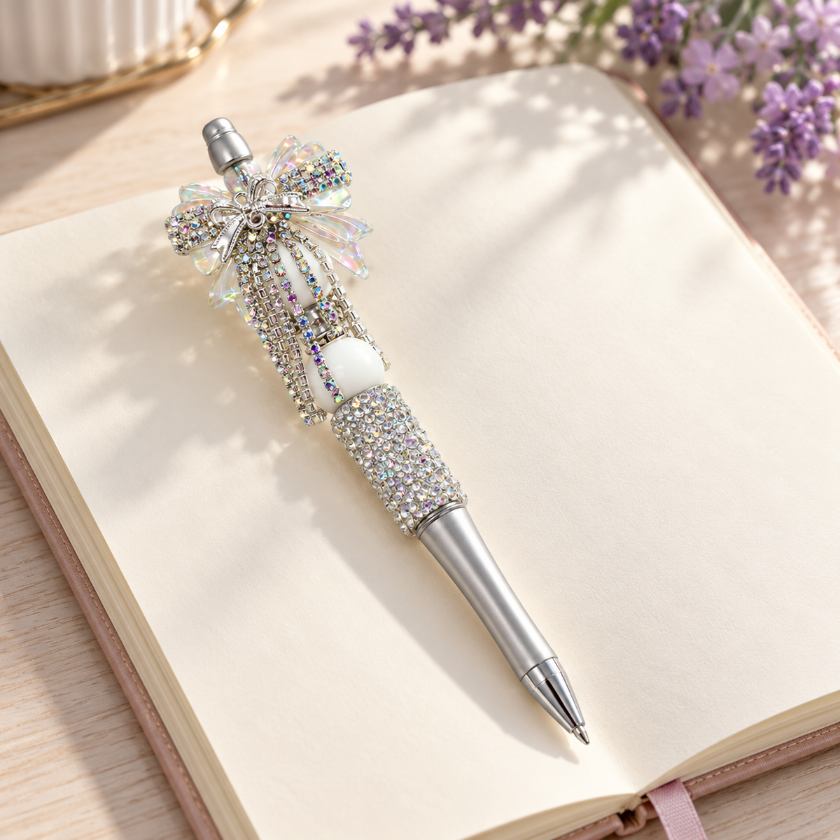 Iridescent Elegance Rhinestone Bow Pen