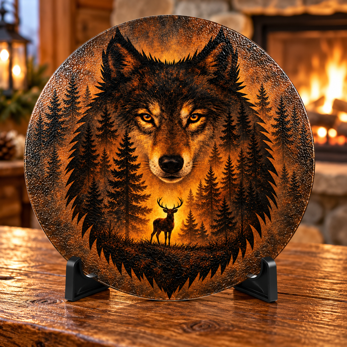 Amber Wilderness Wolf 11.8-Inch Round Glass Cutting Board