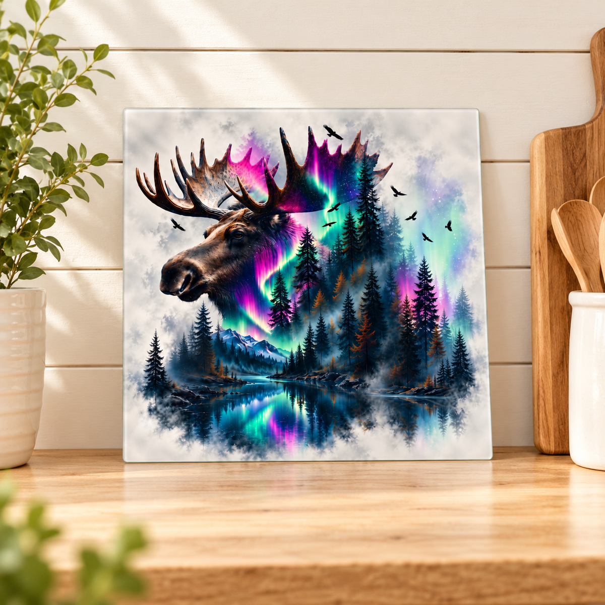 Northern Majesty Moose Square Glass Cutting Board – 9 Inch